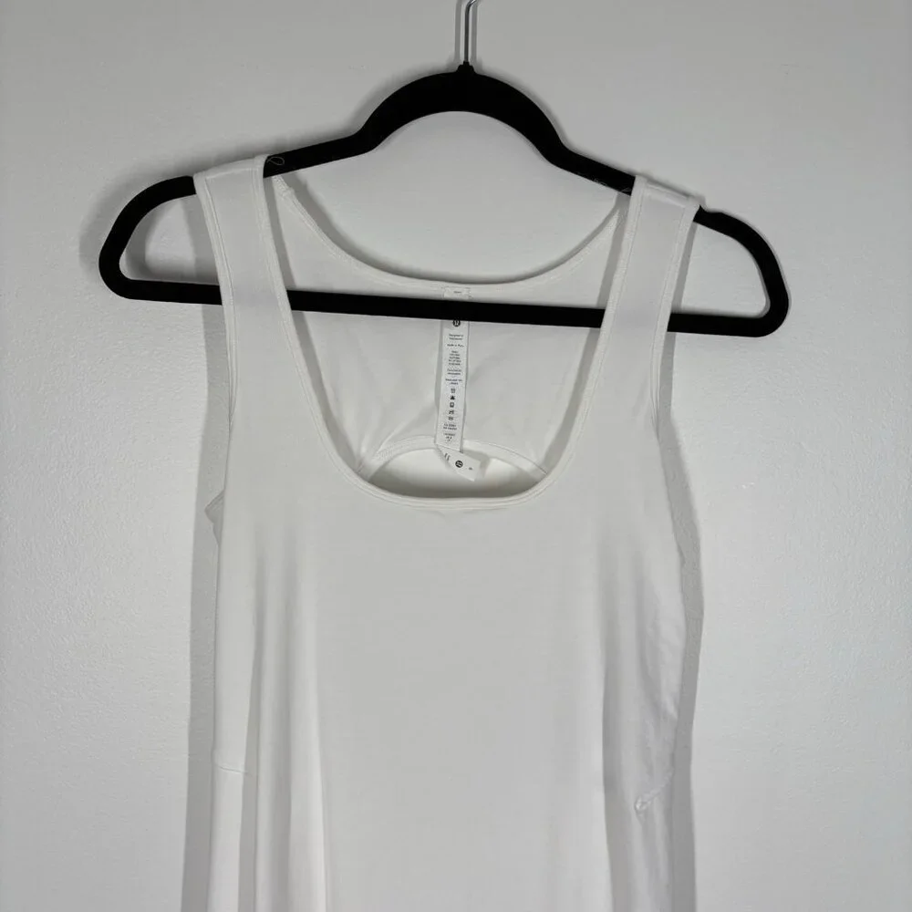 Lululemon Women 6 White Athleisure Stretch Pima Cotton Open-Back Midi Dress NWT